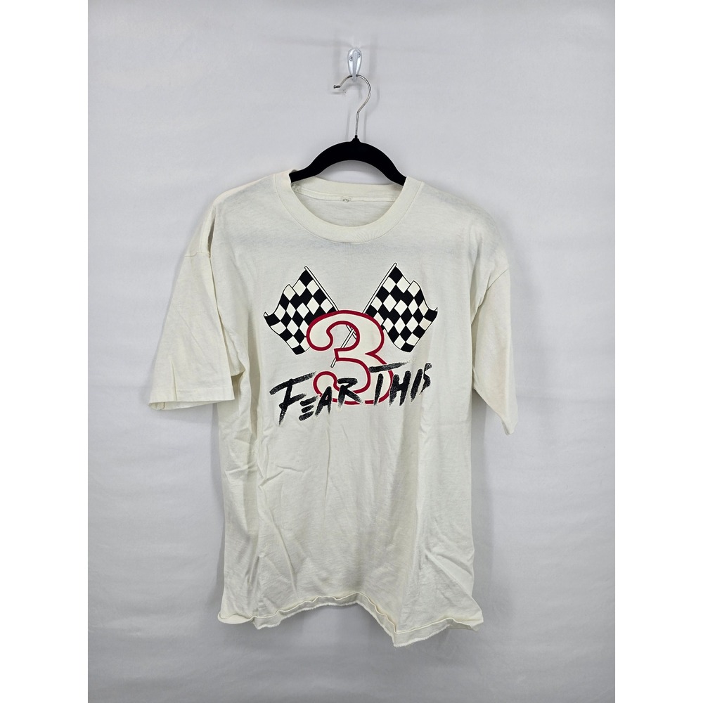 Vintage Dale Earnhardt Fear This 3 Racing T-Shirt White Large Checkered Flags